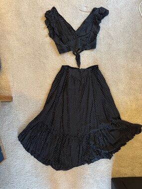 Free people matching set black Polka Dot crop top and Midi Skirt - Women